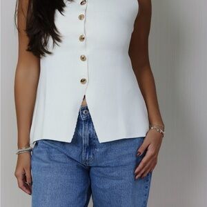 Women's White Button-Up Sleeveless Top